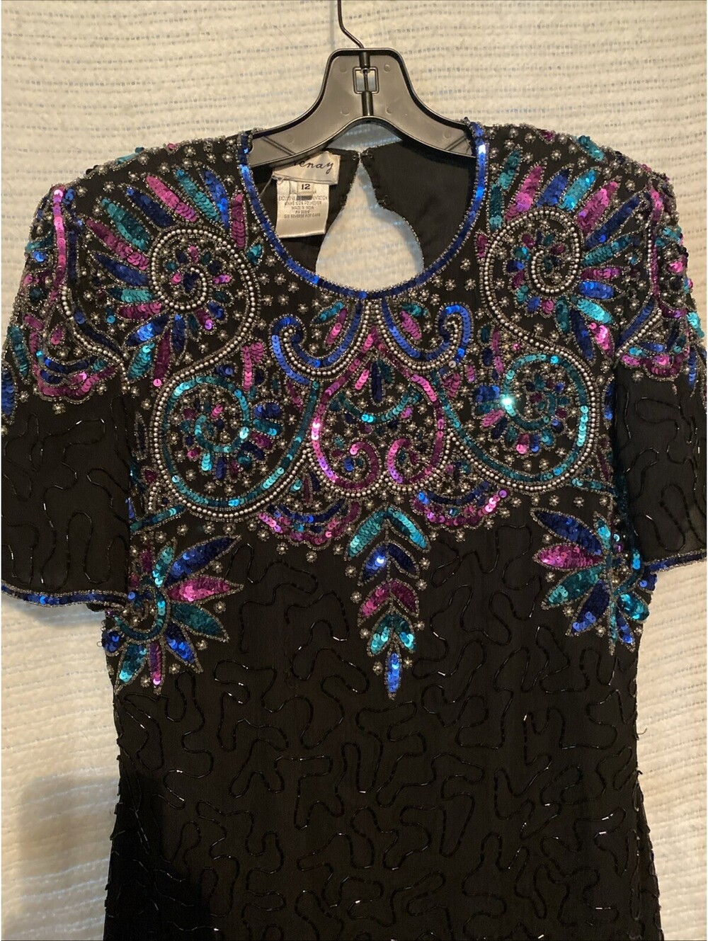 Stenay Black Silk Beaded Sequin Dress Party Cocktail Evening Vintage Size 12